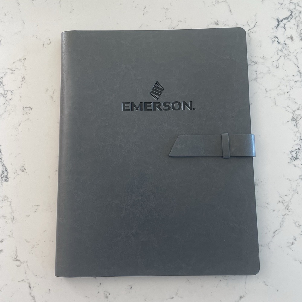Emerson Electric Company Branded Leather Padfolio Organizer Gray Employee Binder